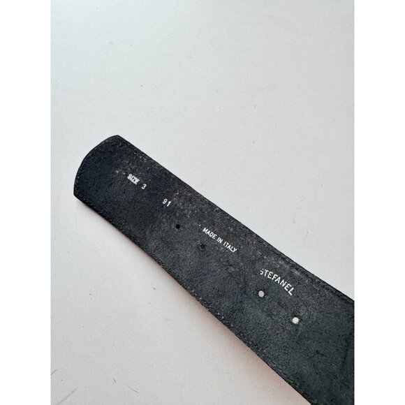 STEFANEL Black Leather Tan Raffia Wide Belt, Size 3 - Picture 10 of 11